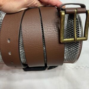 Genuine Leather Men’s belt  Casual Dress Jeans Belts- Brown-Size 2XL 50-52”